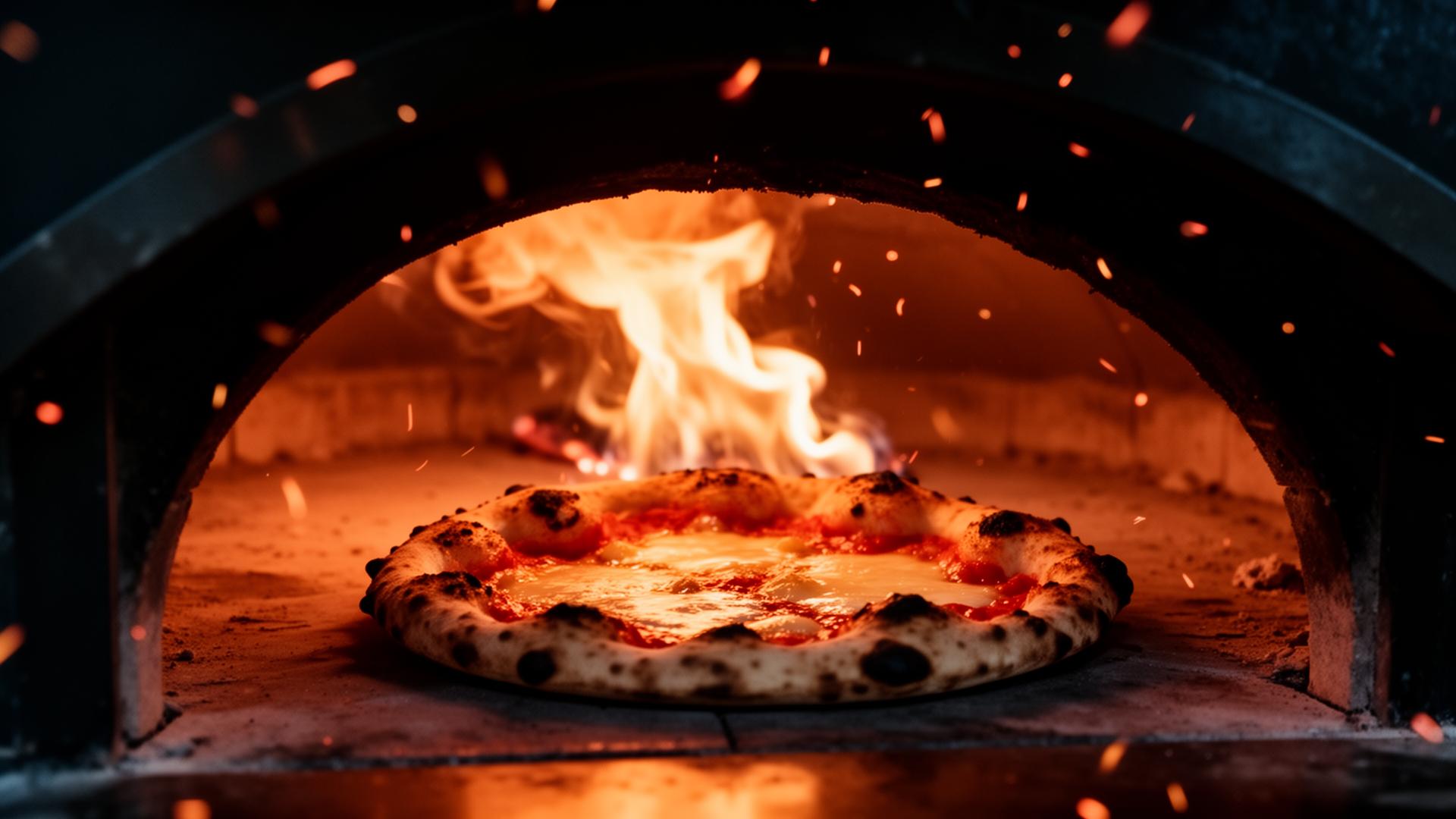 Wood-fired oven flames