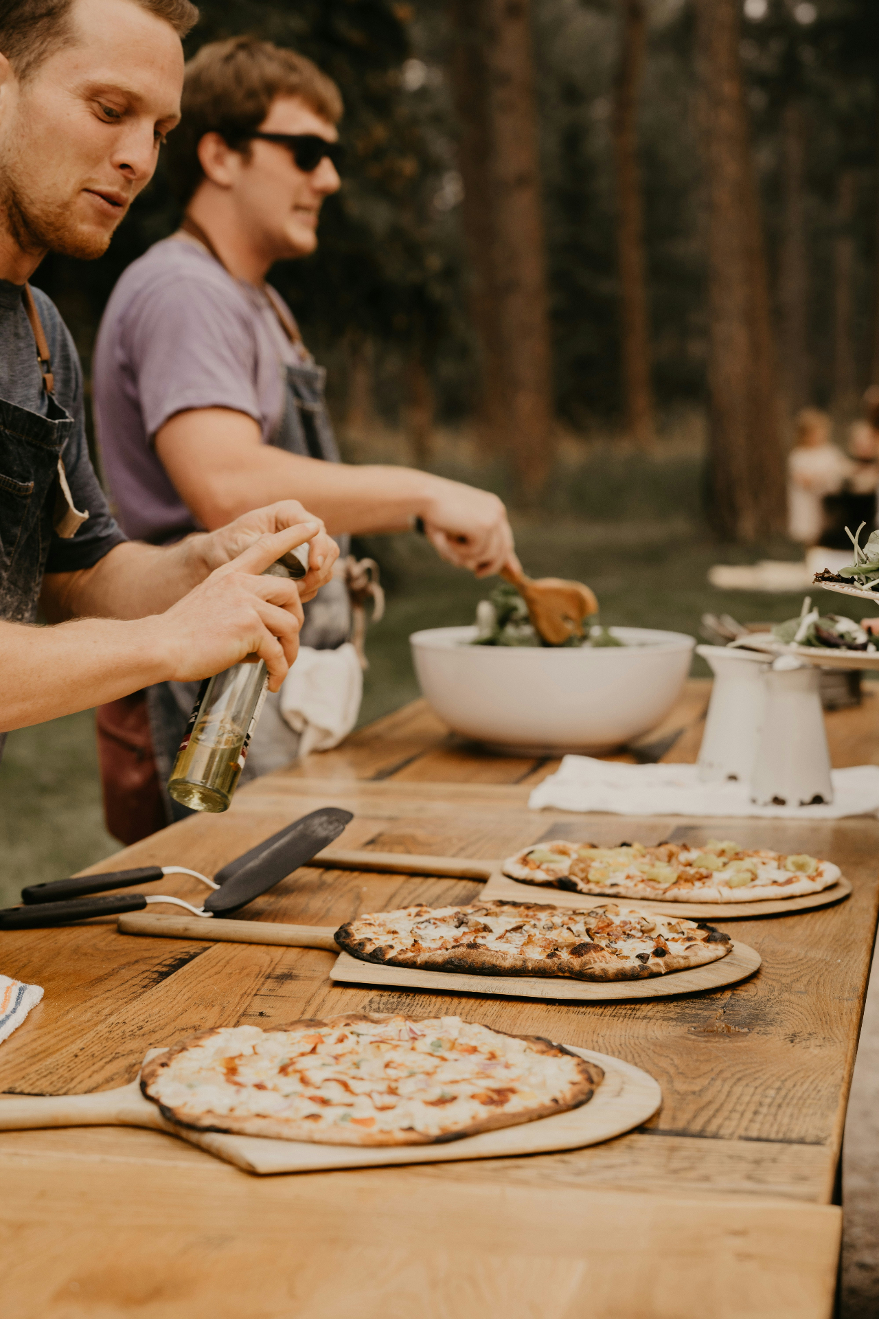Outdoor pizza station in the pines